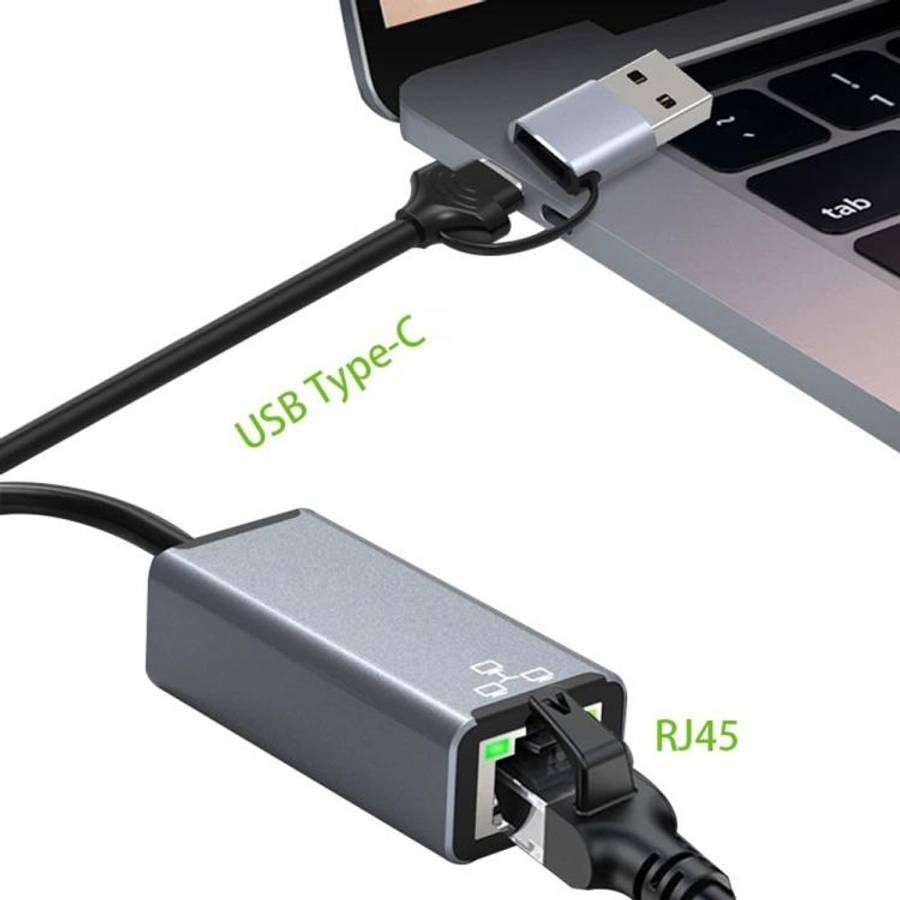 HC-72S USB-C / USB-A to RJ45 Ethernet Adapter 100Mbps Network Converter