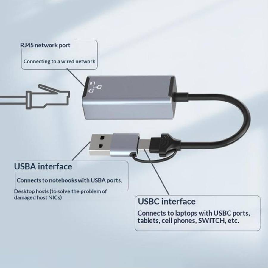 HC-72S USB-C / USB-A to RJ45 Ethernet Adapter 100Mbps Network Converter