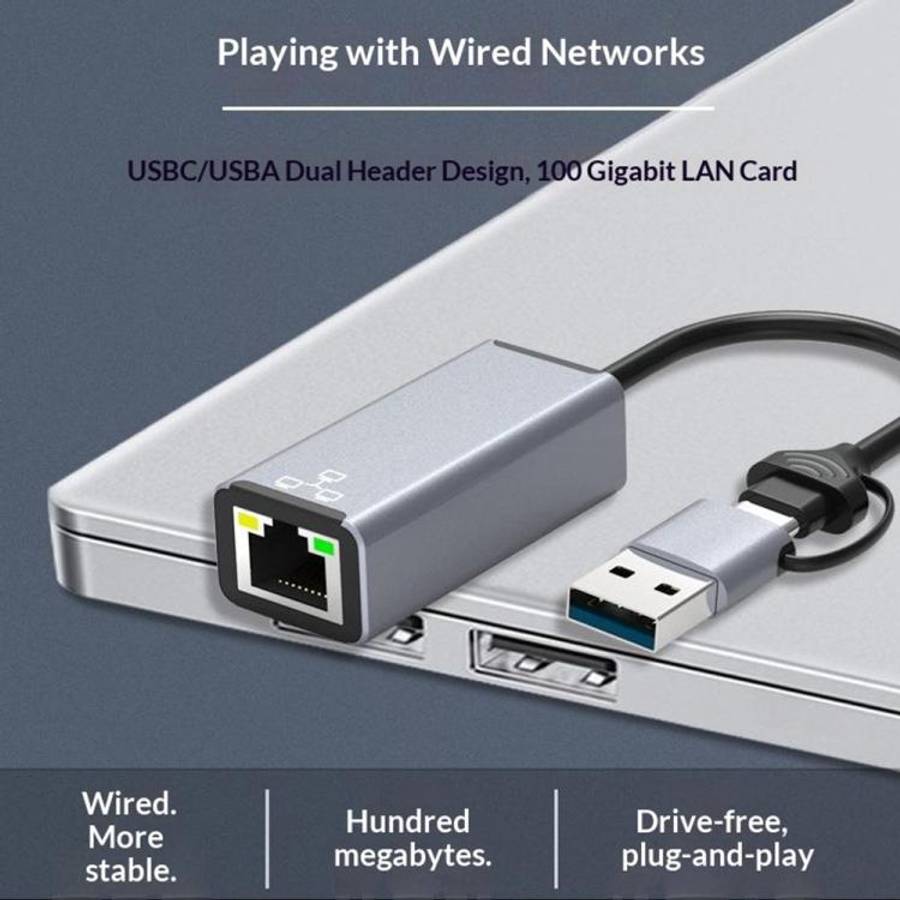 HC-72S USB-C / USB-A to RJ45 Ethernet Adapter 100Mbps Network Converter