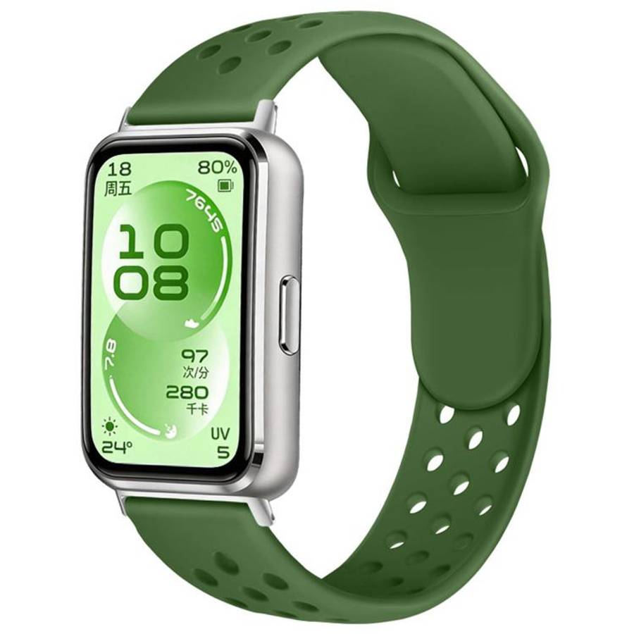 For Huawei Band 11 / Band 11 Pro Perforated Design Solid Color Reverse Buckle Silicone Watch Band...