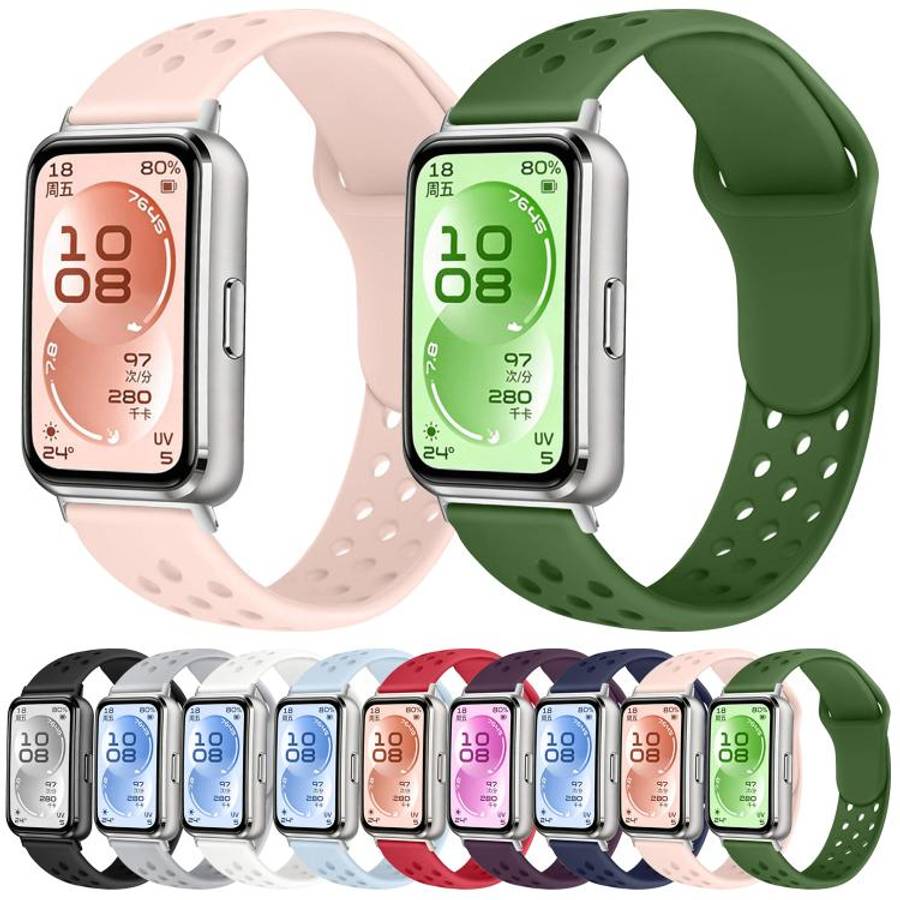 For Huawei Band 11 / Band 11 Pro Perforated Design Solid Color Reverse Buckle Silicone Watch Band...