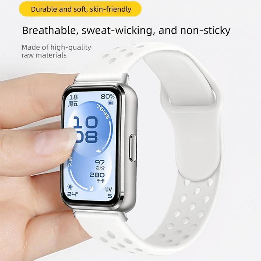For Huawei Band 11 / Band 11 Pro Perforated Design Solid Color Reverse Buckle Silicone Watch Band...