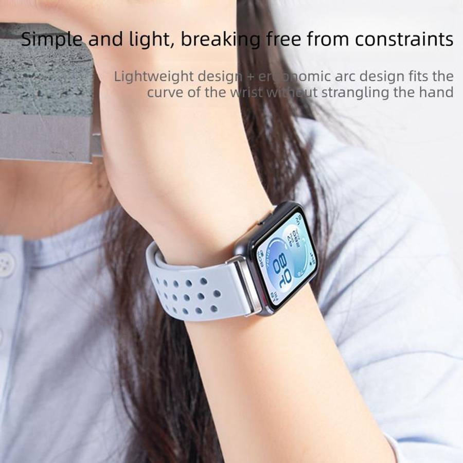 For Huawei Band 11 / Band 11 Pro Perforated Design Solid Color Reverse Buckle Silicone Watch Band...