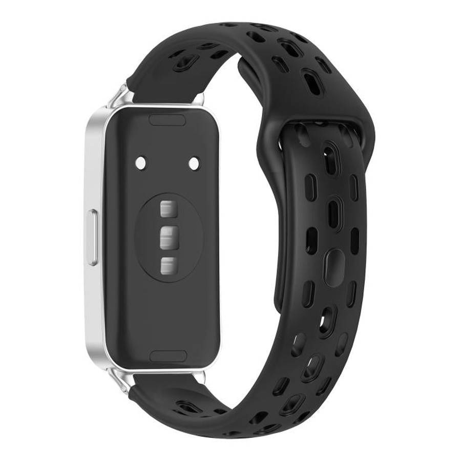 For Huawei Band 11 / Band 11 Pro Reverse Buckle Flat Perforated Breathable Silicone Watch Band(Bl...