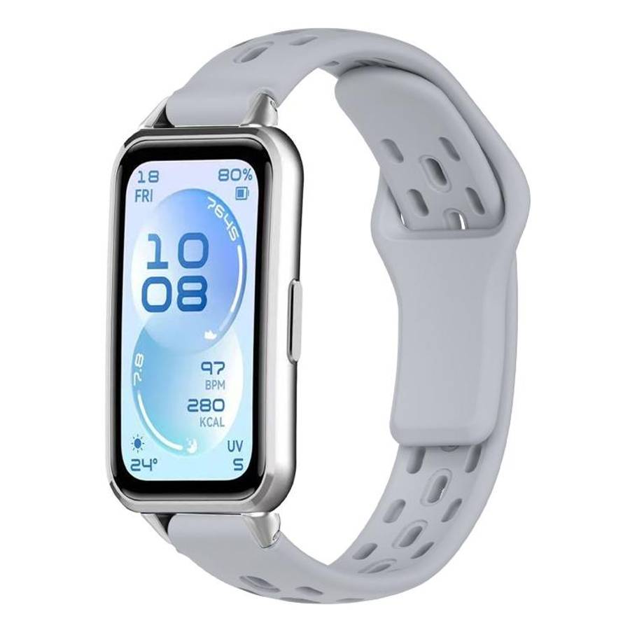 For Huawei Band 11 / Band 11 Pro Reverse Buckle Flat Perforated Breathable Silicone Watch Band(Grey)