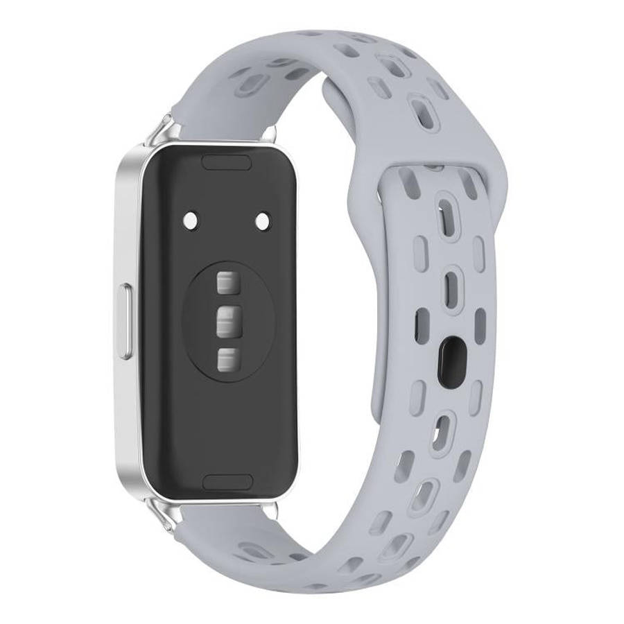 For Huawei Band 11 / Band 11 Pro Reverse Buckle Flat Perforated Breathable Silicone Watch Band(Grey)