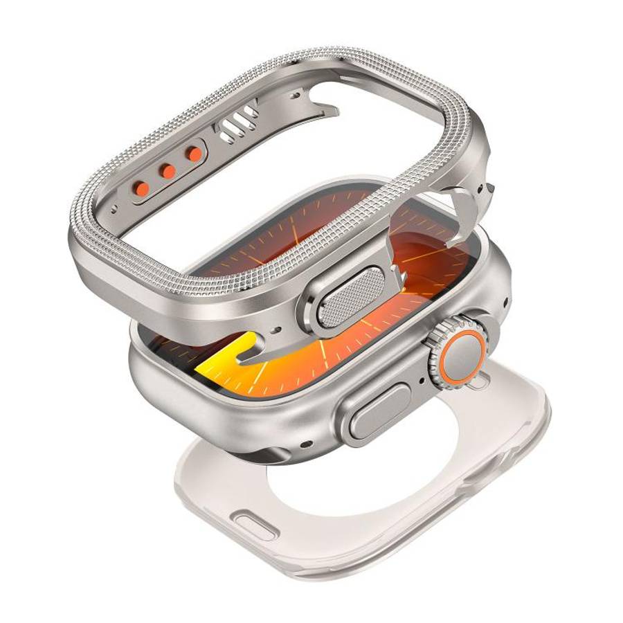 For Apple Watch Ultra 3 / 2 / 1 49mm Rhombus Texture Style Metal Watch Protective Case(Titanium)