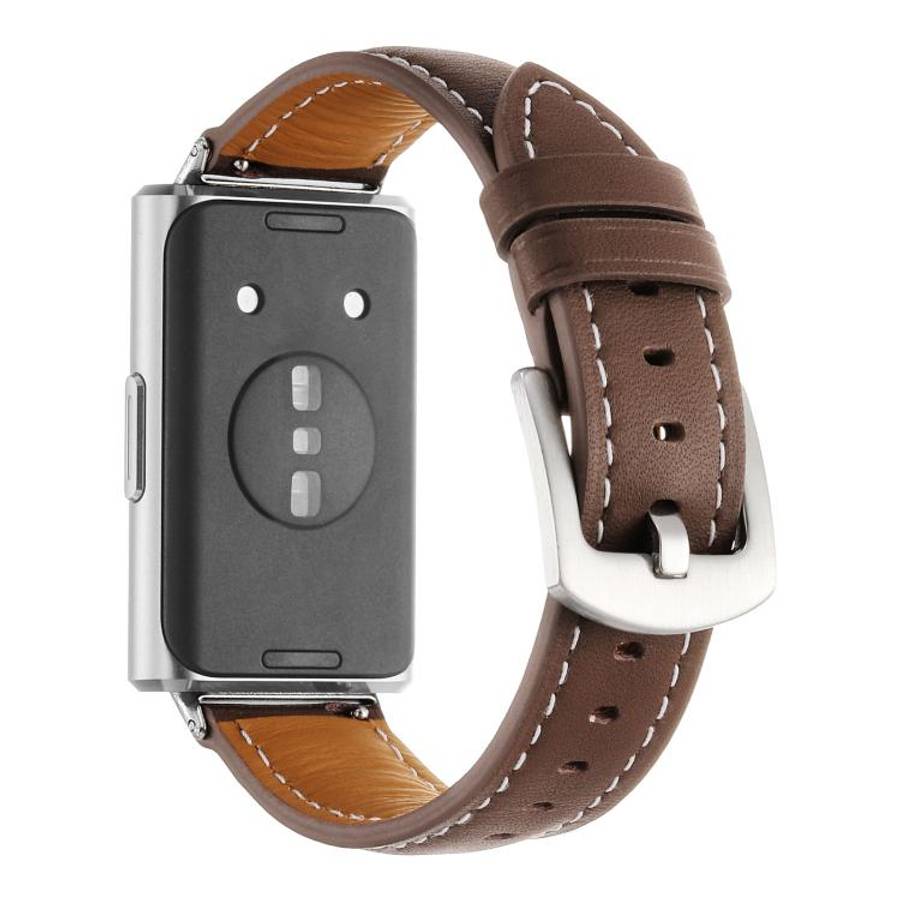 For Huawei Band 11 / Band 11 Pro Plain Genuine Leather Watch Band(Brown)