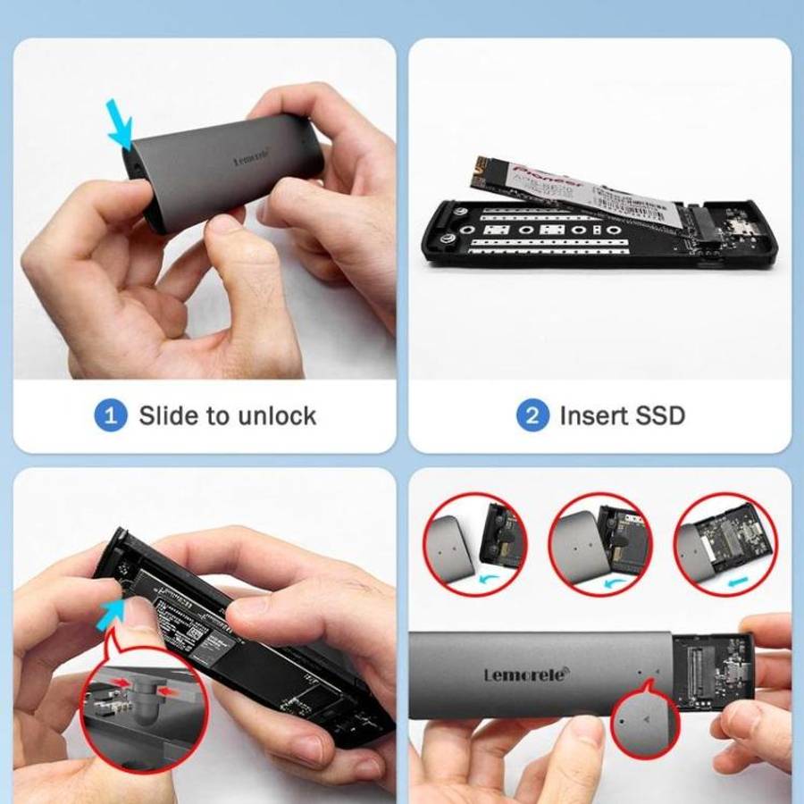 Lemorele SD1L M.2 NVMe SSD Enclosure Type-C 10Gbps Portable External Case