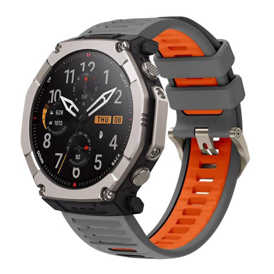 For Amazfit T-Rex Ultra 2 Quick Release Connector Wavy Two Color Silicone Watch Band(Space Gray O...