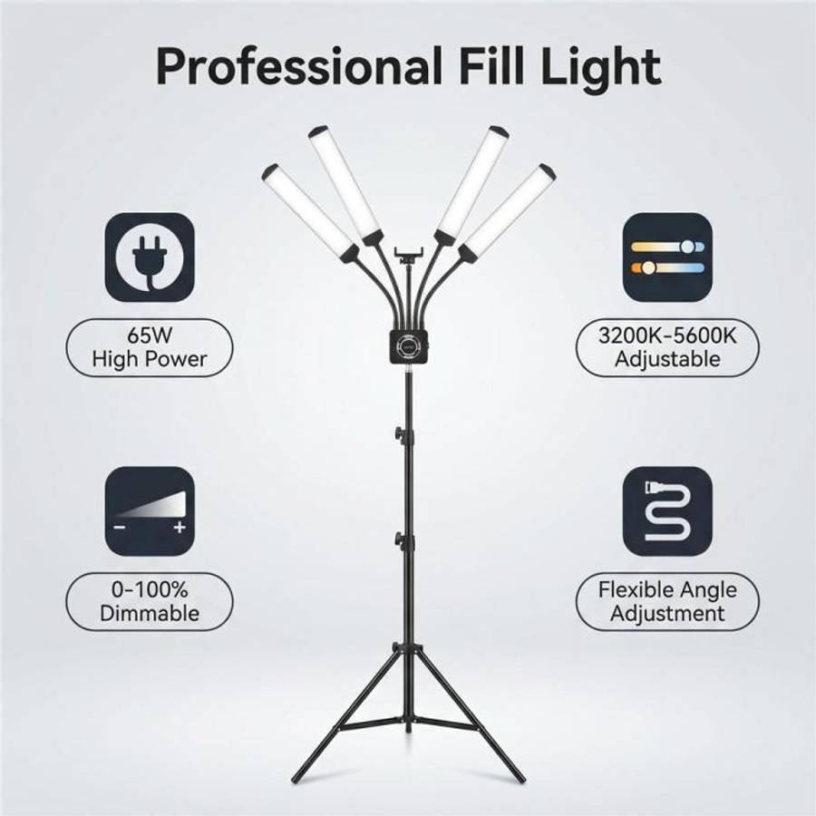 HD-150XJ 3200K-5600K Adjustable Remote Control 65W LED Photography Light 4-Arm Fill Light, Plug:U...