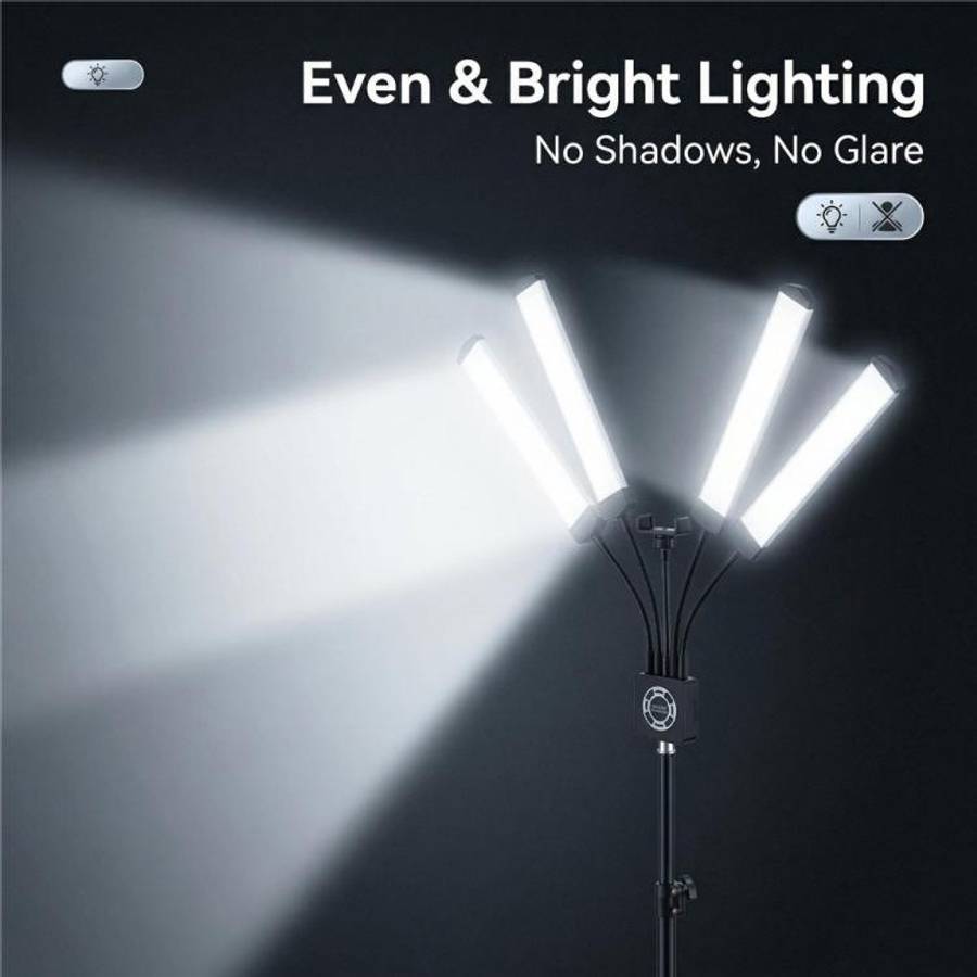 HD-150XJ 3200K-5600K Adjustable Remote Control 65W LED Photography Light 4-Arm Fill Light, Plug:U...