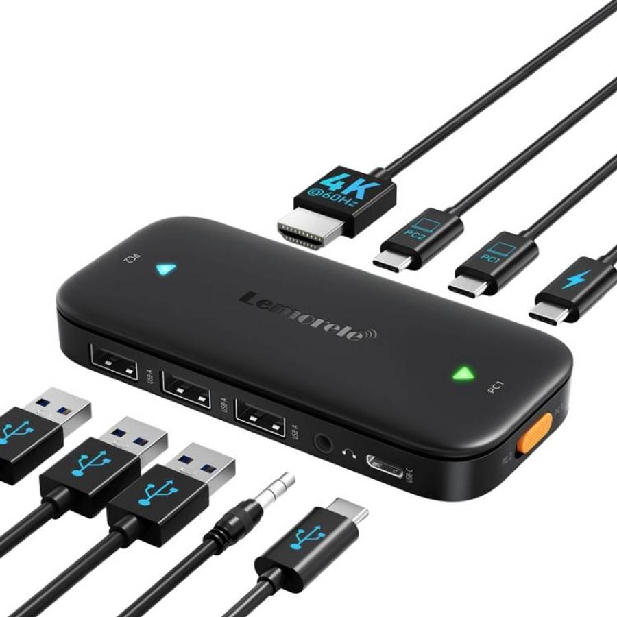 Lemorele H200 Type-C Kvm Switch 4K60Hz Hdmi Display 100W PD Fast Charging Hub