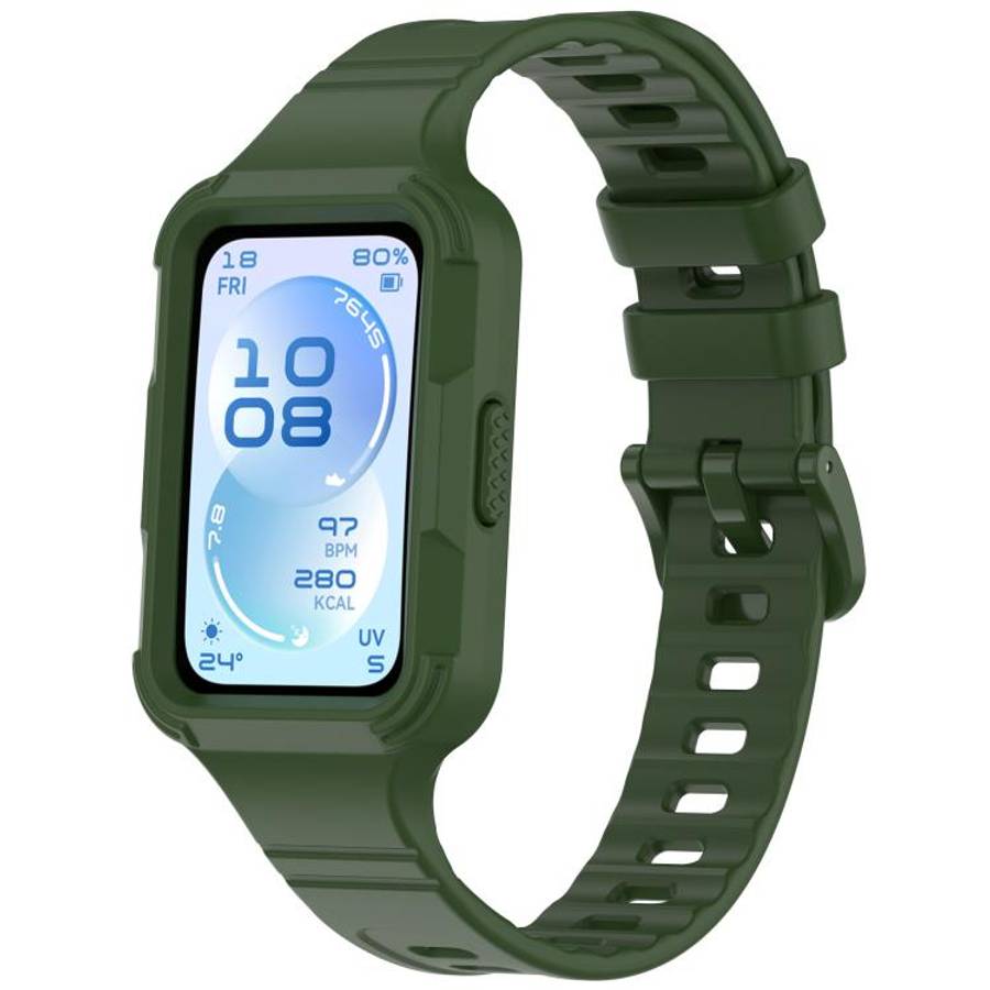 For Huawei Band 11 Pro / 11 Pro NFC Integrated Armor Solid Color Silicone Watch Band(Army Green)