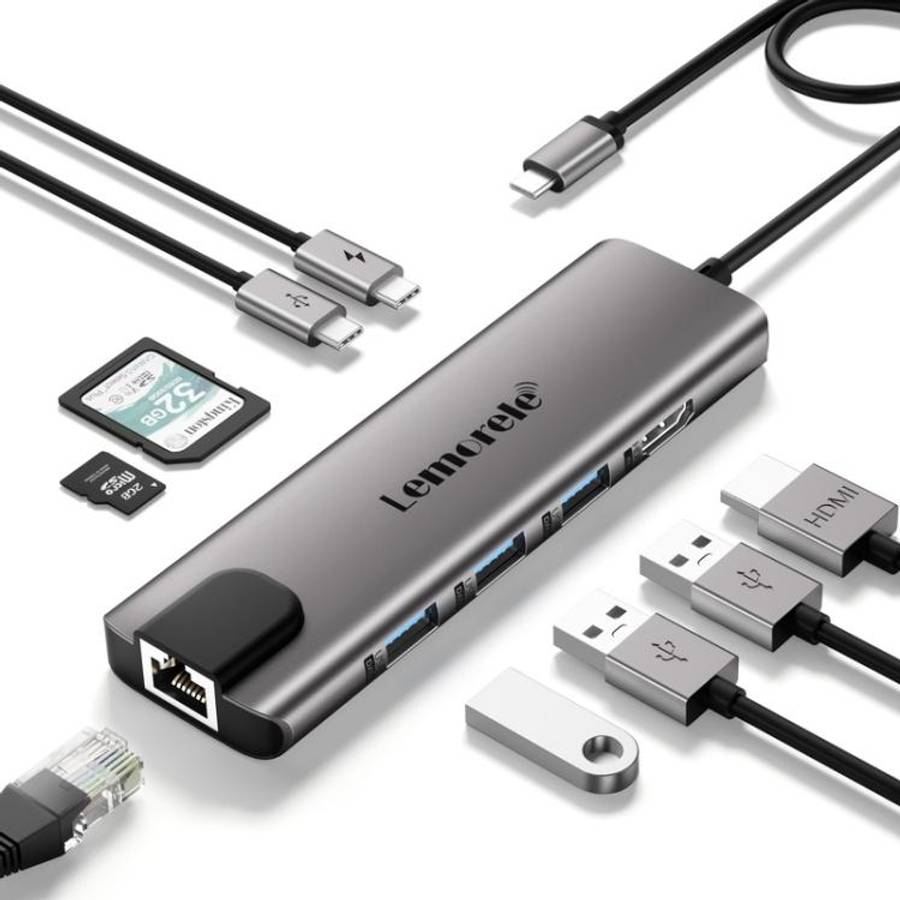 Lemorele TC39 9 in 1 Docking Station HDMI Ethernet 100W PD Laptop Connector
