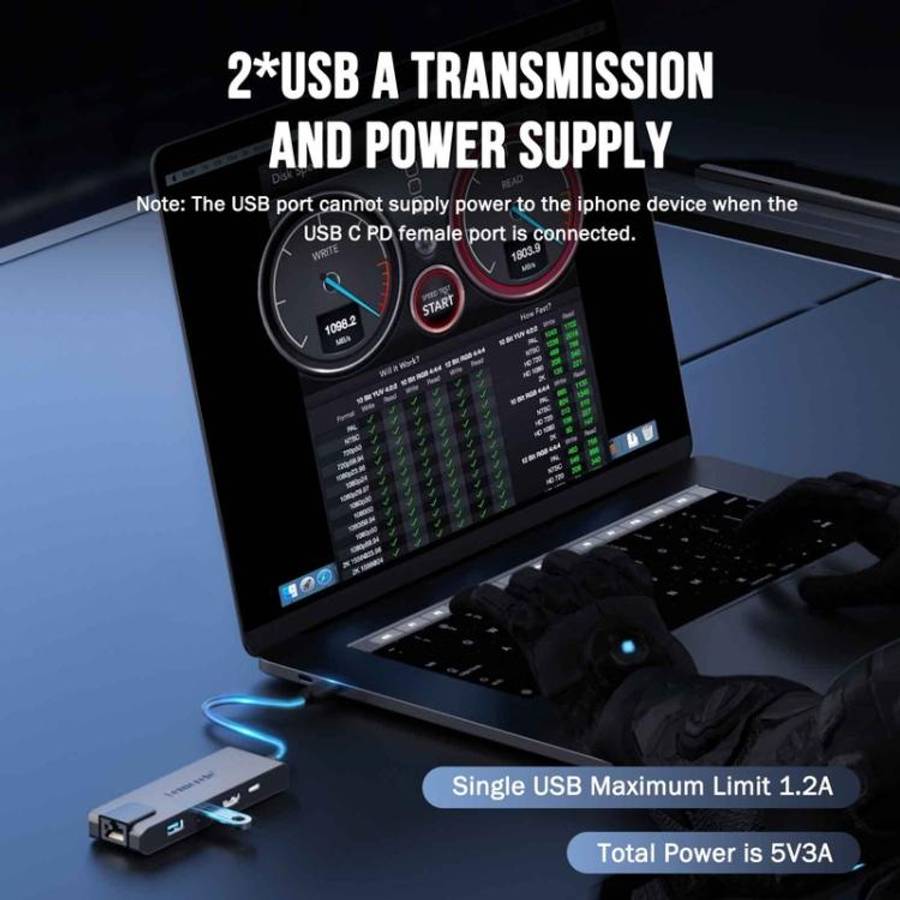 Lemorele TC24L 5 in 1 Docking Station 4K Ultra Display Fast Transfer 100W PD Adapter