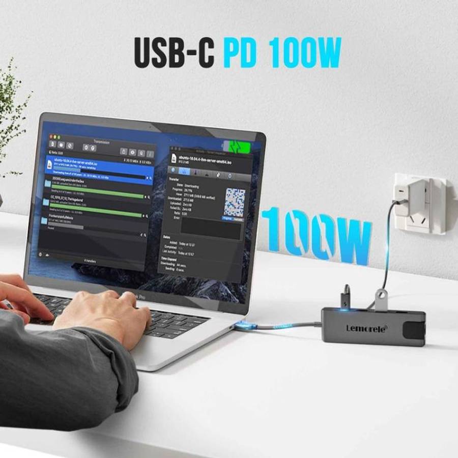 Lemorele TC24L 5 in 1 Docking Station 4K Ultra Display Fast Transfer 100W PD Adapter
