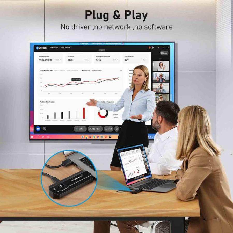 Lemorele P50 1 Receiver 8 Transmitters HDMI-compatible Wireless Set 4K 50M WiFi Presentation Adapter