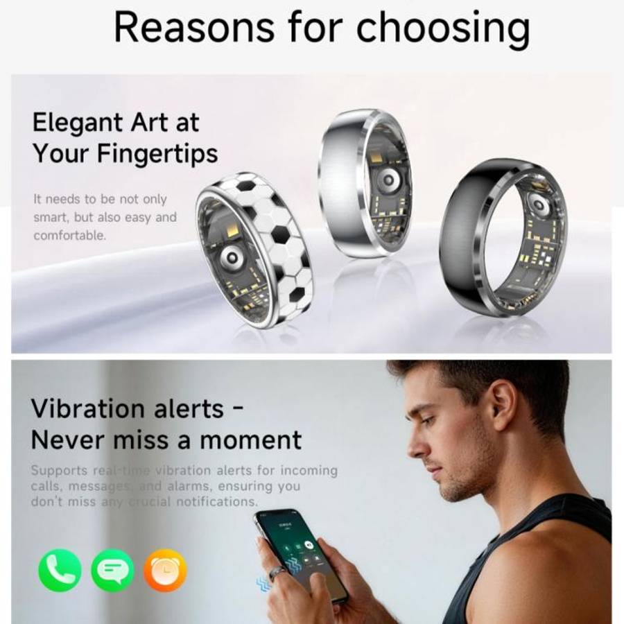 SY15 SIZE 8 Smart Ring, Supports Health Monitoring / Gesture Control(Silver)