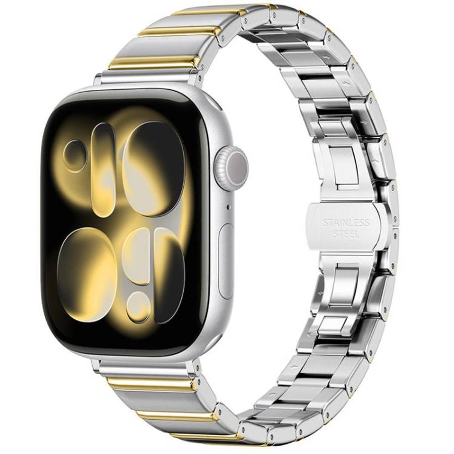 For Apple Watch 42mm / 41mm / 40mm / 38mm Eggplant Bamboo Slim Butterfly Folding Buckle Stainless...