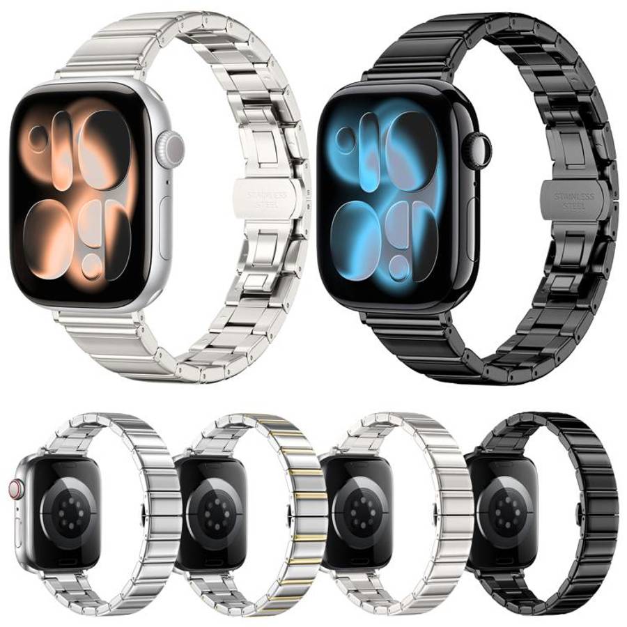 For Apple Watch 46mm / 49mm / 45mm / 44mm Eggplant Bamboo Slim Butterfly Folding Buckle Stainless...