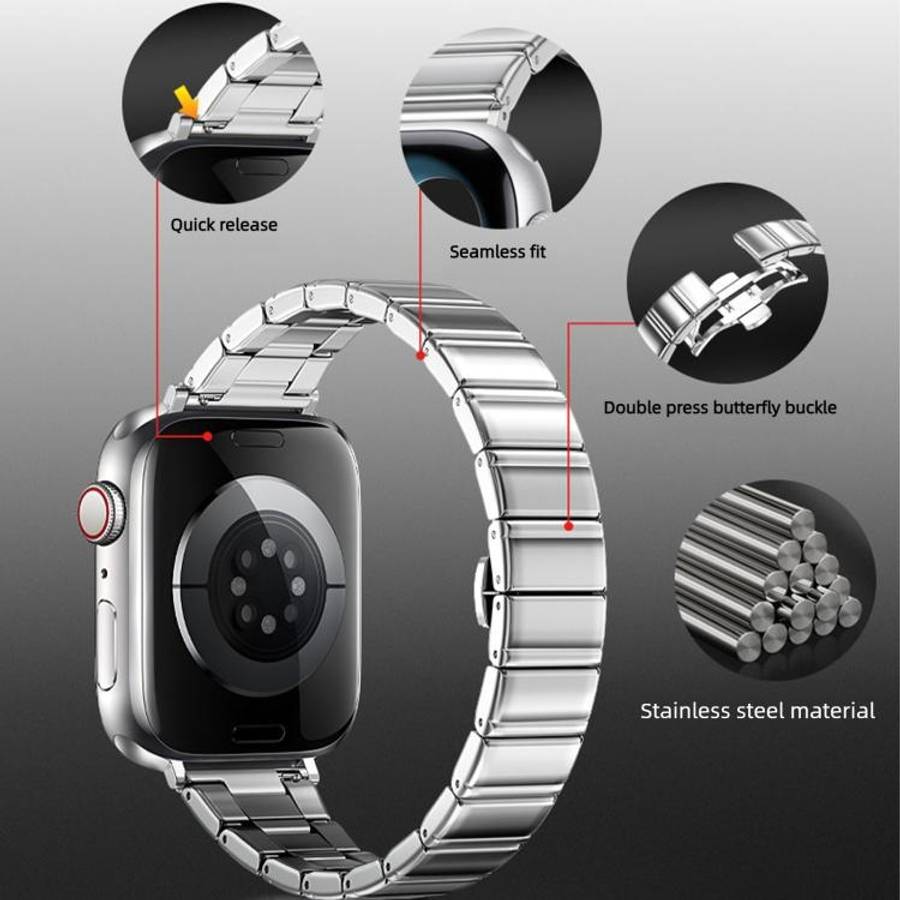 For Apple Watch 46mm / 49mm / 45mm / 44mm Eggplant Bamboo Slim Butterfly Folding Buckle Stainless...