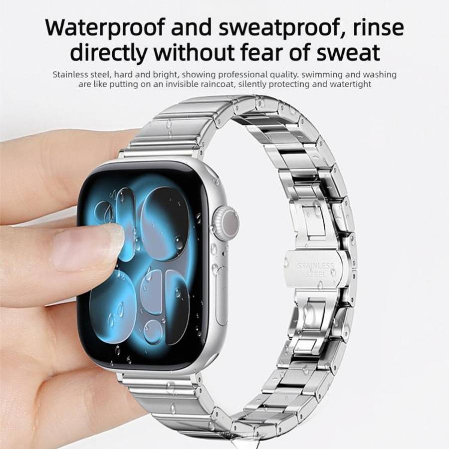 For Apple Watch 46mm / 49mm / 45mm / 44mm Eggplant Bamboo Slim Butterfly Folding Buckle Stainless...