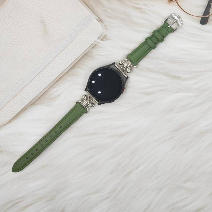 20mm Metal Little Bee Vegan Leather Watch Band(Green)