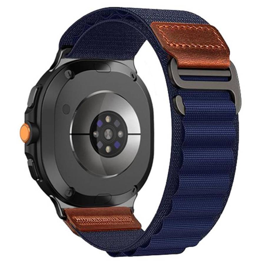 For Galaxy Watch9 / 8 / 8 Classic Retro Vegan Leather Label Alpine Nylon Loop Watch Band(Navy Blue)