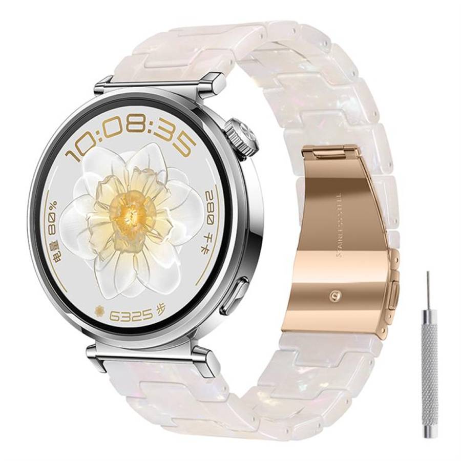 18mm Butterfly Clasp Three Beads Resin Watch Band with Removal Tool(Mixed White)