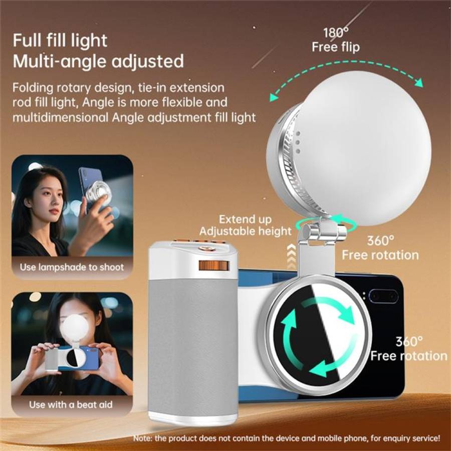 K08 3-Color Temperature Phone Photography Light 360 Degree Foldable Selfie Magnetic LED Ring Light