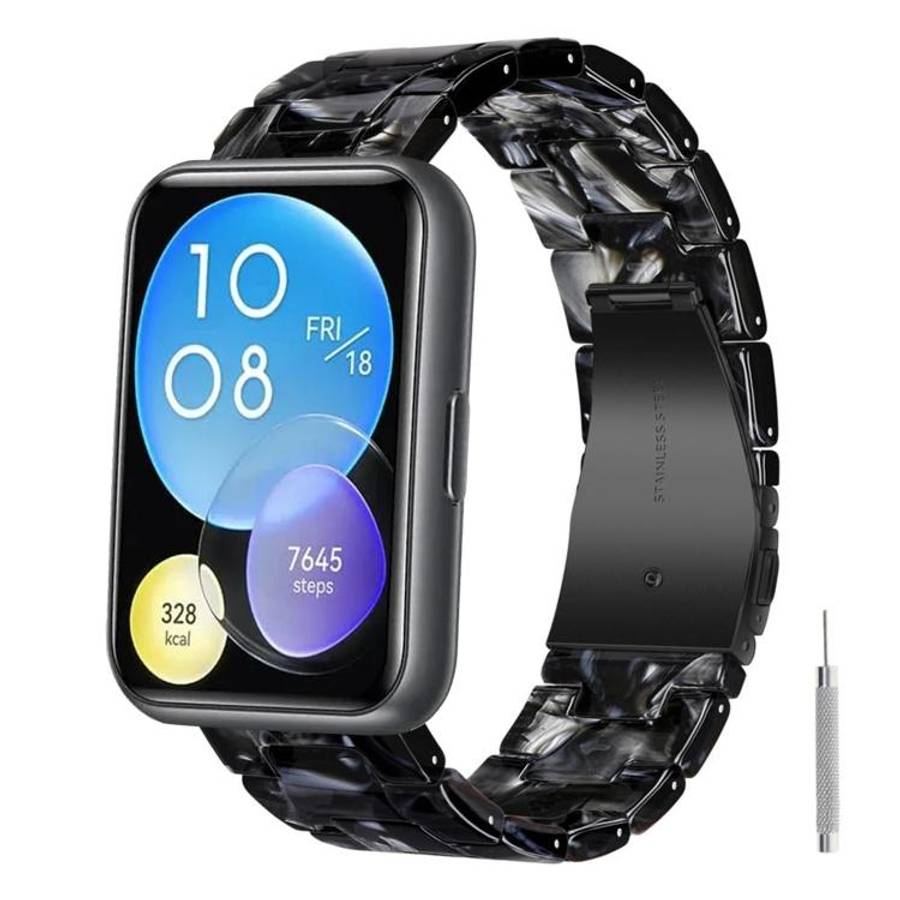 For Huawei Watch Fit Butterfly Clasp Three Beads Resin Watch Band with Removal Tool(Mixed Black)