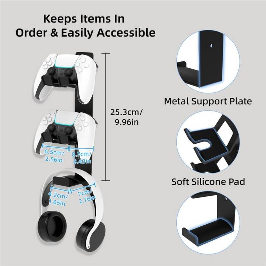 For PS4 / PS5 / XBOX Game Controller Headphone Wall Mount Stand(White)