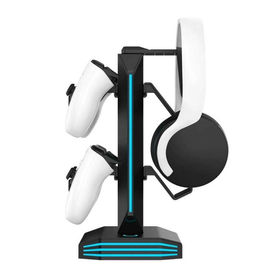 8006 USB Charging Ports 360 Degree Rotatable RGB Gaming Controller Holder Headphone Stand(Black)