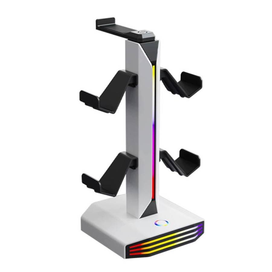 8006 USB Charging Ports 360 Degree Rotatable RGB Gaming Controller Holder Headphone Stand(White)
