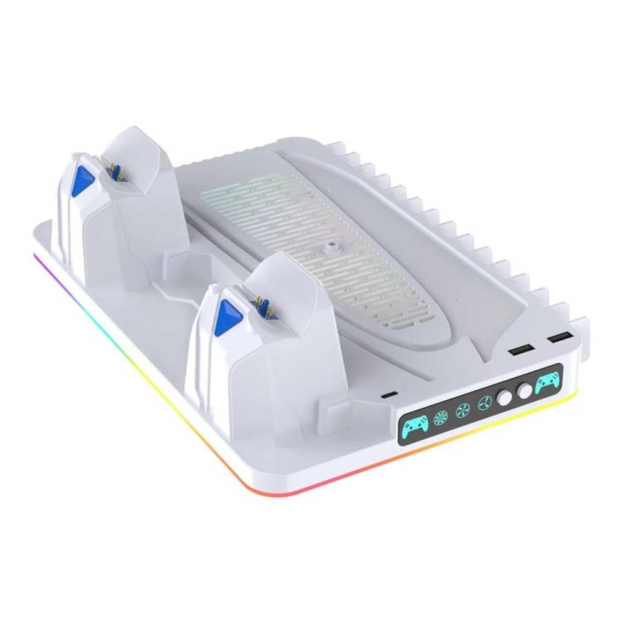 For PS5 / PS5 Slim / PS5 Pro Cooling Stand Dual Controller Charging Station Game Storage Rack(White)