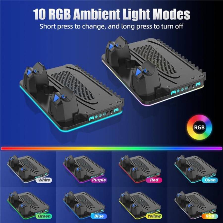 For PS5 / PS5 Slim / PS5 Pro Cooling Stand Dual Controller Charging Station Game Storage Rack(White)