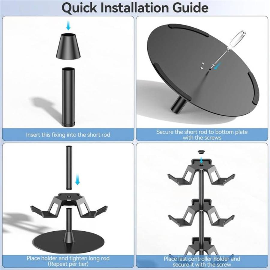 For MicroSoft XBOX / Sony PS5 / Nintendo Switch 360 Degree Rotating 4-Tier Game Controller Stand