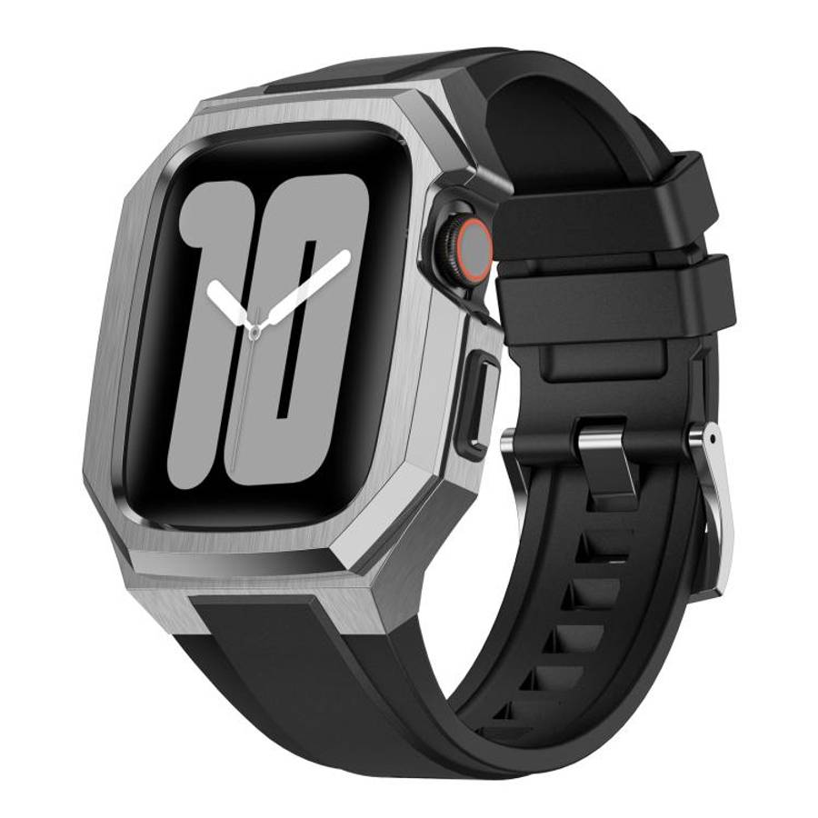 For Apple Watch Series SE / 6 / 5 / 4 44mm Stainless Steel Protective Case Integrated Fluororubbe...