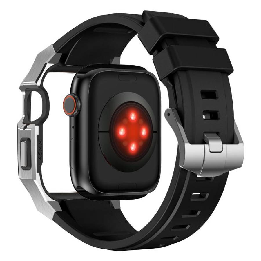 For Apple Watch Series SE / 6 / 5 / 4 44mm Stainless Steel Protective Case Integrated Fluororubbe...
