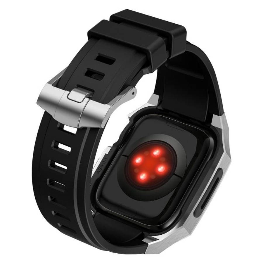 For Apple Watch Series SE / 6 / 5 / 4 44mm Stainless Steel Protective Case Integrated Fluororubbe...