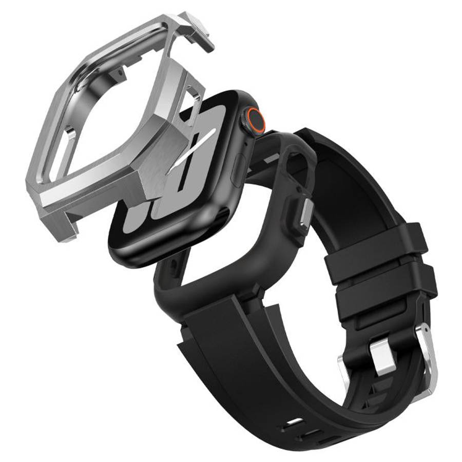 For Apple Watch Series SE / 6 / 5 / 4 44mm Stainless Steel Protective Case Integrated Fluororubbe...