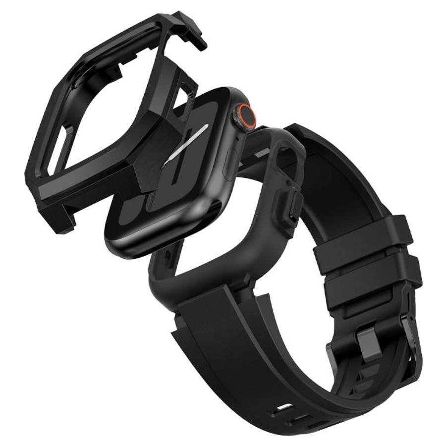 For Apple Watch Series SE / 6 / 5 / 4 44mm Stainless Steel Protective Case Integrated Fluororubbe...