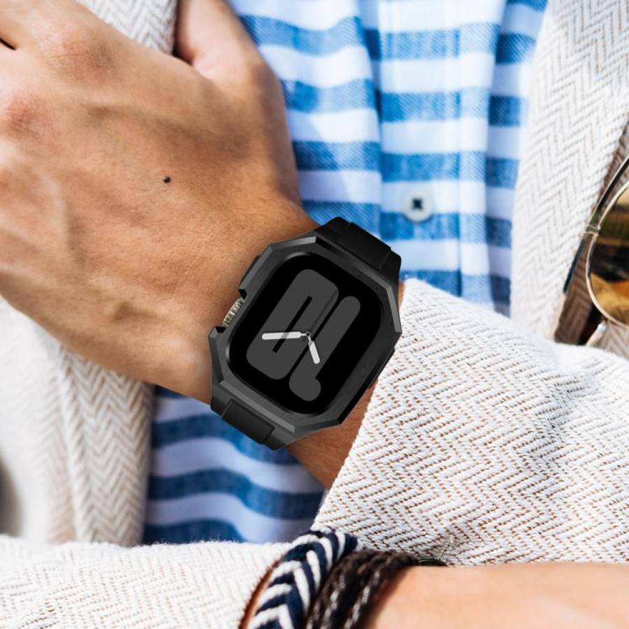 For Apple Watch Series SE / 6 / 5 / 4 44mm Stainless Steel Protective Case Integrated Fluororubbe...