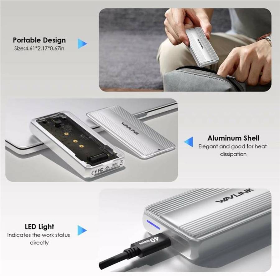 WAVLINK ST406C 40Gbps Aluminum Alloy Hard Drive Case Support M.2 2280 / 2260 / 2242 / 2230 USB4
