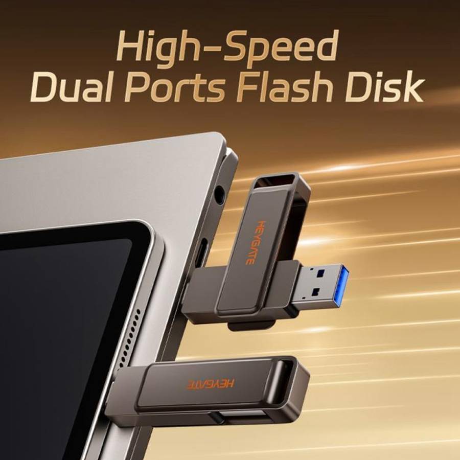 HEYGATE L1 Flash Drive 2 in 1 USB-A + USB-C /Type-C High Speed Memory Stick, Memsize:128GB