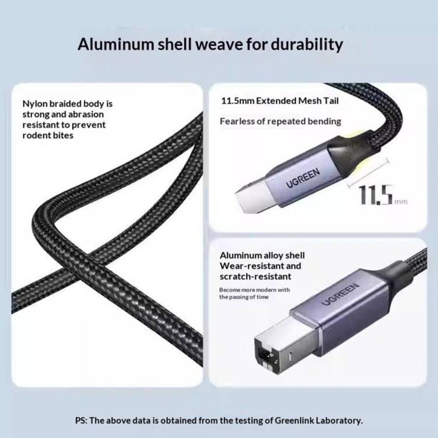 UGREEN US370 80805 USB C to USB B 2.0 Cable Braided Printer Cable, Length: 1m