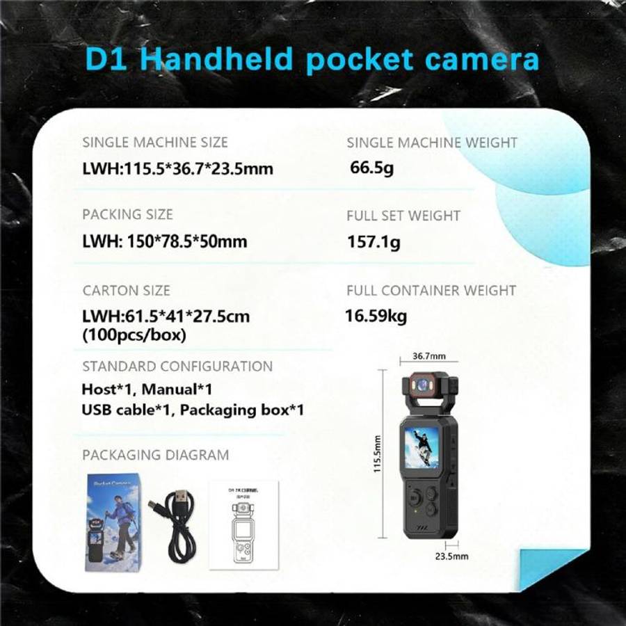 D1 4K HD Recording WiFi Bluetooth Vlogging Camera 1.54 Inch HD Screen Portable Handheld Camera