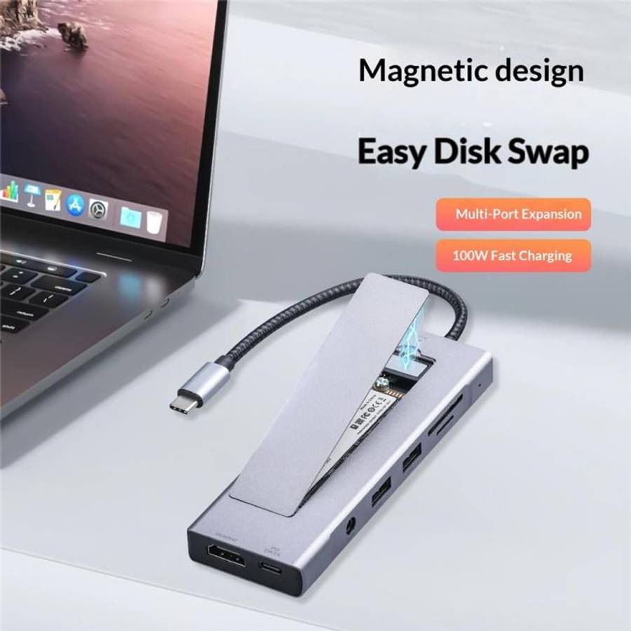 2605 4K HD M.2 NVMe Enclosure USB 3.2 Hub 8 in 1 Type-C Docking Station Card Reader