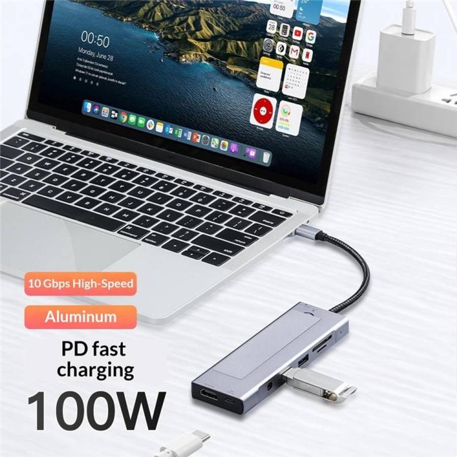 2605 4K HD M.2 NVMe Enclosure USB 3.2 Hub 8 in 1 Type-C Docking Station Card Reader
